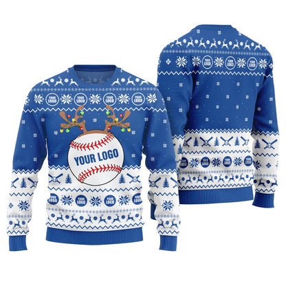Custom Logo Baseball Team Funny Reindeer Xmas Sweater For Women