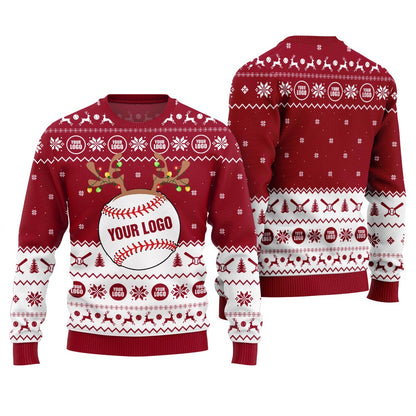 Custom Logo Baseball Team Funny Reindeer Xmas Sweater For Women