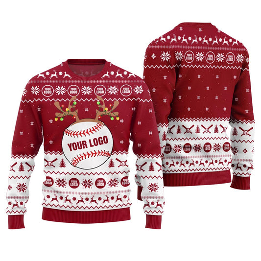 Custom Logo Baseball Team Funny Reindeer Xmas Sweater For Women
