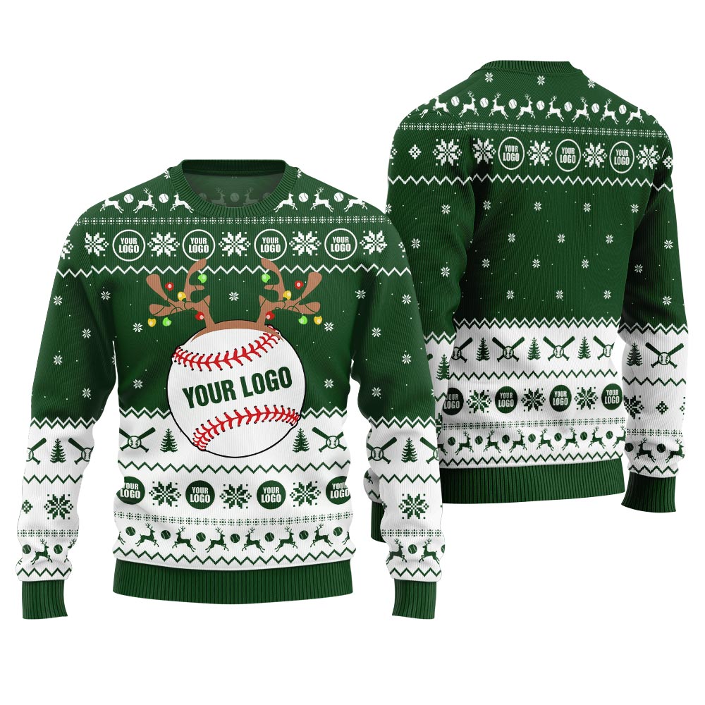 Custom Logo Baseball Team Funny Reindeer Xmas Sweater For Women