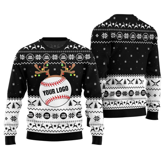 Custom Logo Baseball Team Funny Reindeer Xmas Sweater For Women