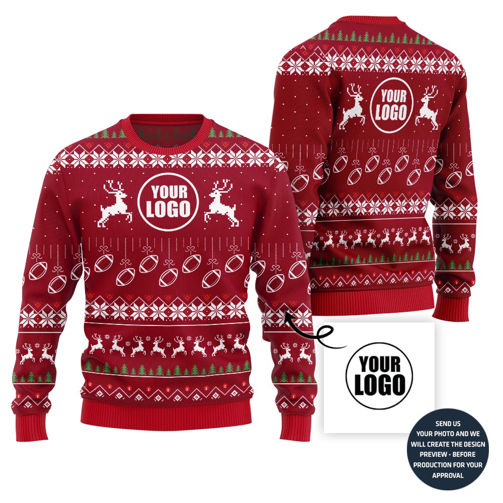 Custom Logo Football Ugly Christmas Sweater