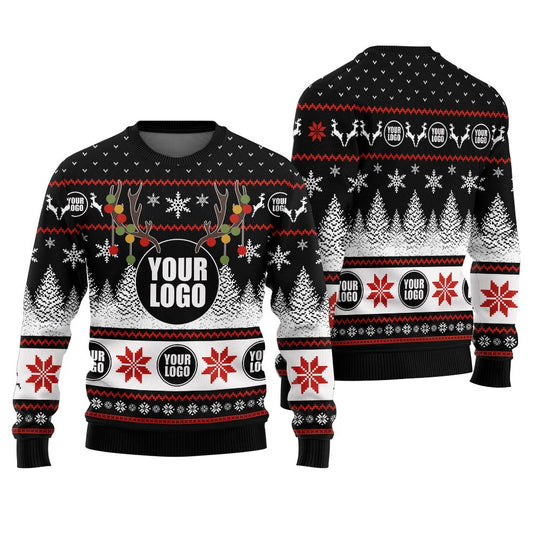 Custom Logo For Company Ugly Christmas Sweater With Reindeer