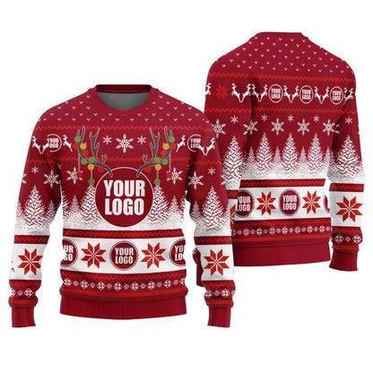 Custom Logo For Company Ugly Christmas Sweater With Reindeer