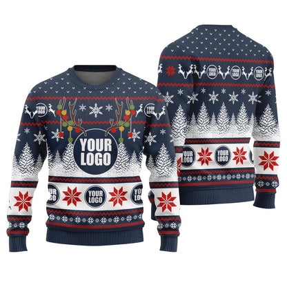 Custom Logo For Company Ugly Christmas Sweater With Reindeer