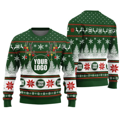 Custom Logo For Company Ugly Christmas Sweater With Reindeer