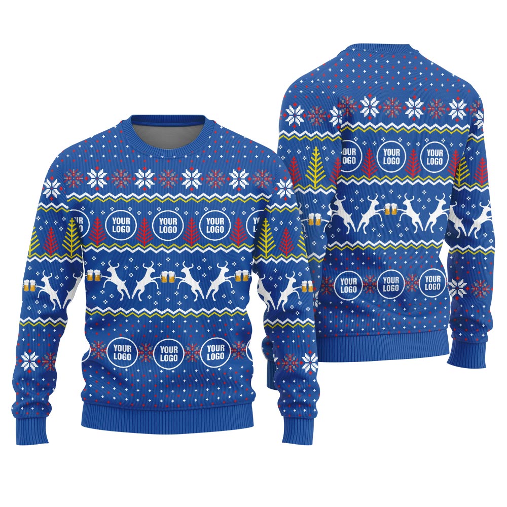 Custom Logo Funny Reindeer Beer Christmas Sweater For Brand Royal