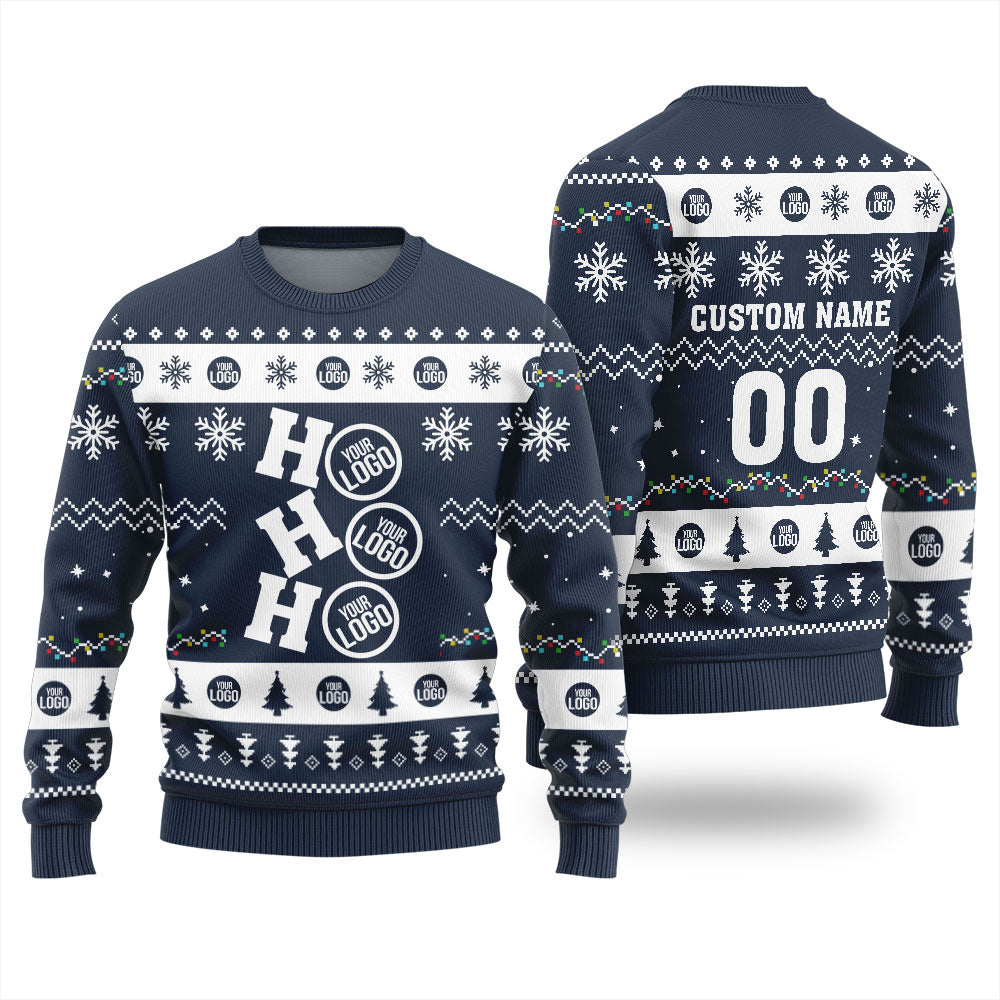 Custom Logo Ho Ho Ho Funny Ugly Christmas Sweater