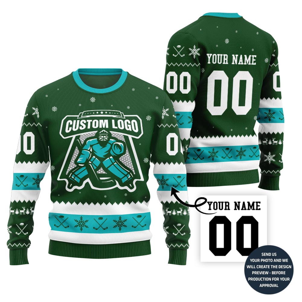 Custom Logo Hockey Ugly Christmas Sweater