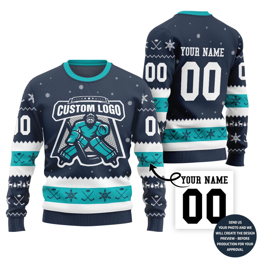 Custom Logo Hockey Ugly Christmas Sweater