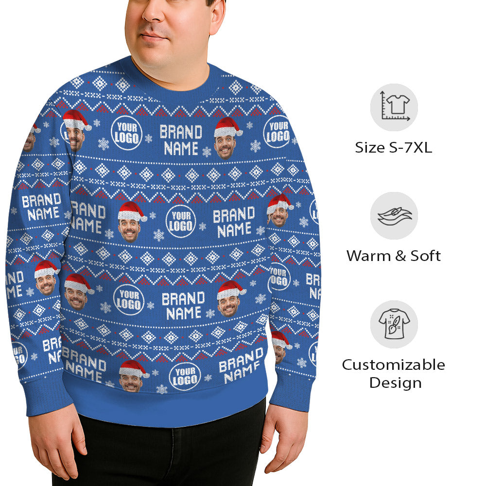 Custom Logo Name And Face Christmas Plus Size Sweater