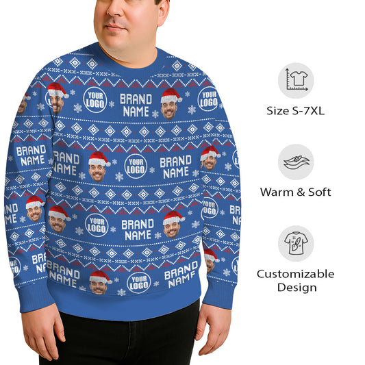 Custom Logo Name And Face Christmas Plus Size Sweater
