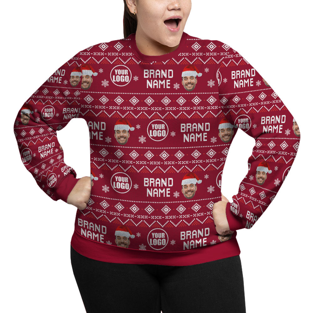 Custom Logo Name And Face Christmas Plus Size Sweater