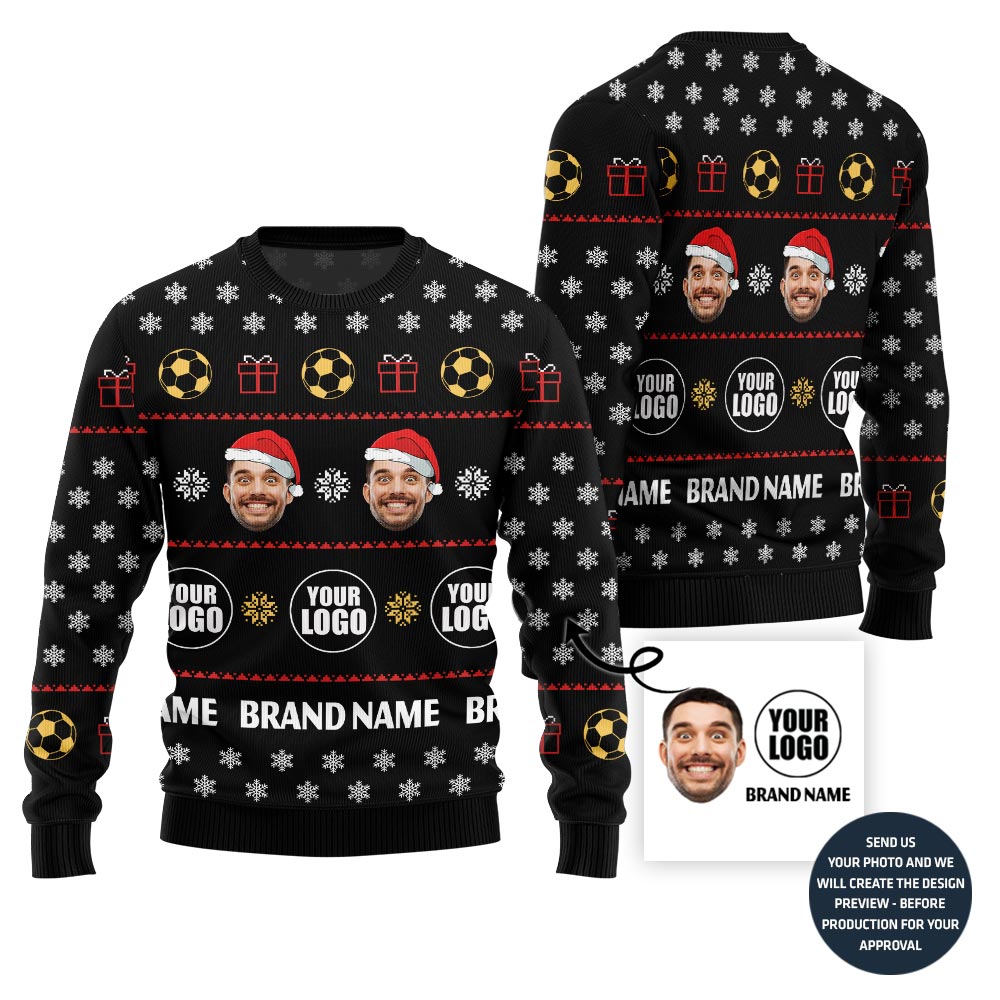 Custom Logo Name And Face Christmas Sweater For Soccer Team