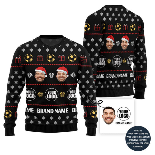 Custom Logo Name And Face Christmas Sweater For Soccer Team