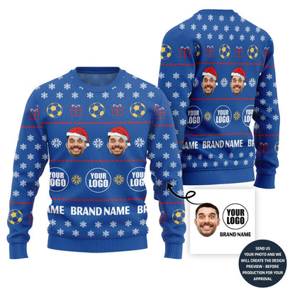 Custom Logo Name And Face Christmas Sweater For Soccer Team