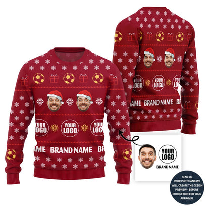 Custom Logo Name And Face Christmas Sweater For Soccer Team