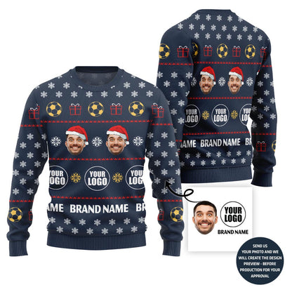Custom Logo Name And Face Christmas Sweater For Soccer Team