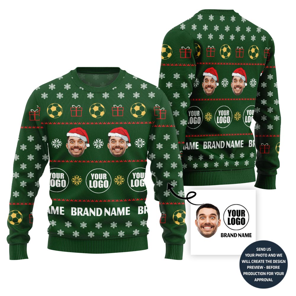 Custom Logo Name And Face Christmas Sweater For Soccer Team