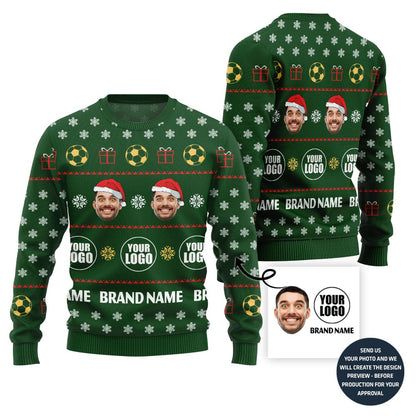 Custom Logo Name And Face Christmas Sweater For Soccer Team