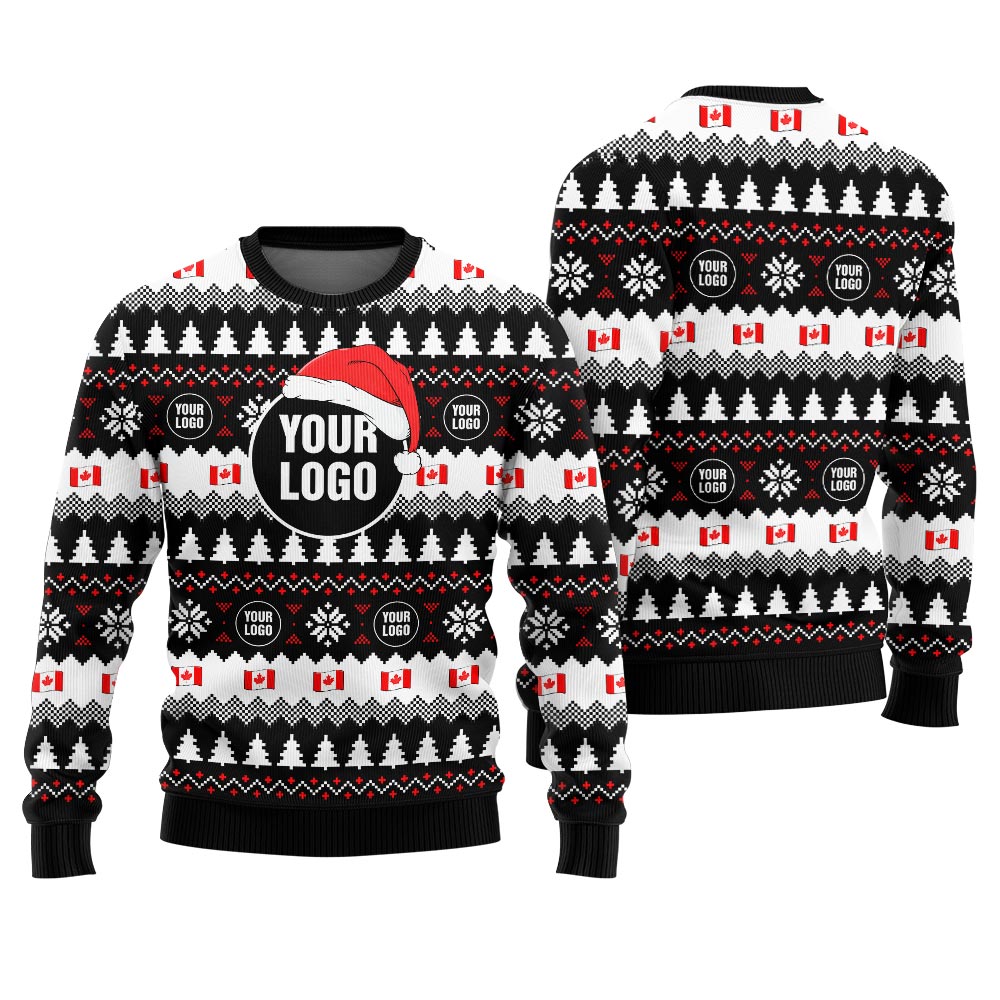 Custom Logo Personalized Ugly Christmas Sweater Canada Flag