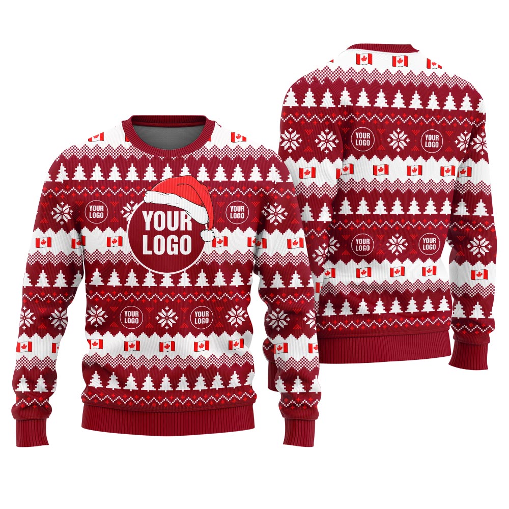 Custom Logo Personalized Ugly Christmas Sweater Canada Flag