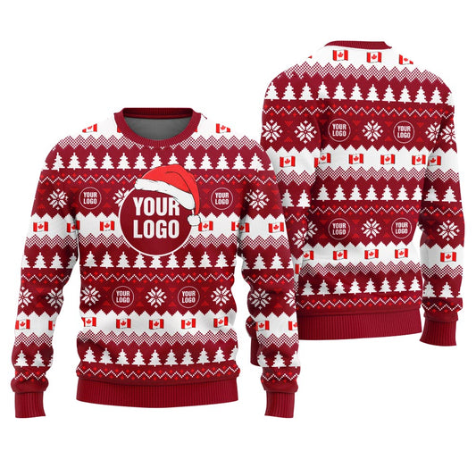 Custom Logo Personalized Ugly Christmas Sweater Canada Flag