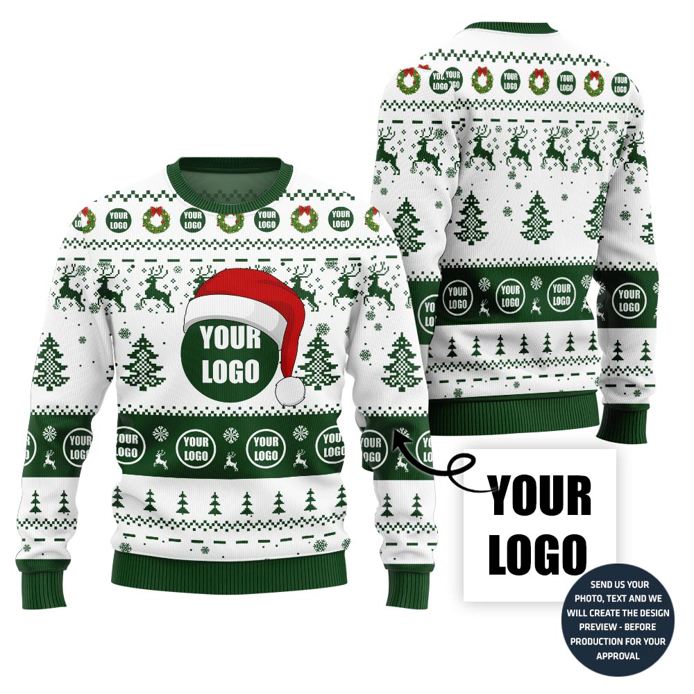 Custom Logo Santa Hat Ugly Christmas Sweater For Company