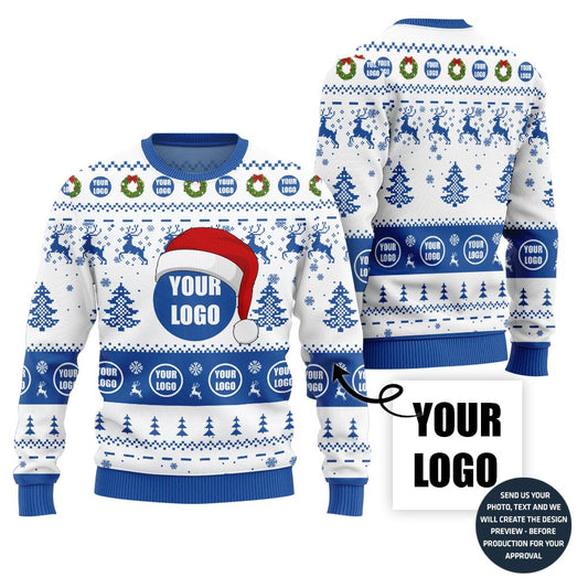 Custom Logo Santa Hat Ugly Christmas Sweater For Company