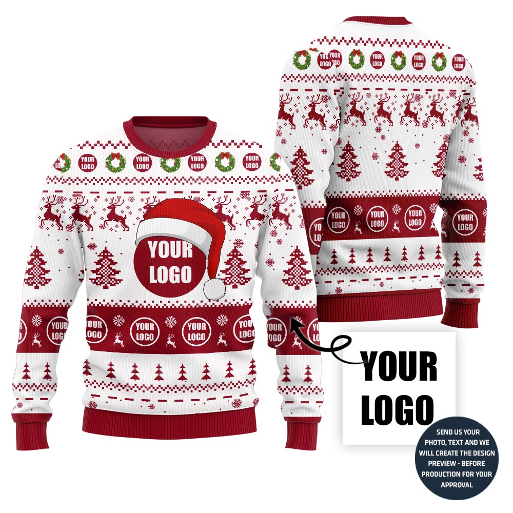 Custom Logo Santa Hat Ugly Christmas Sweater For Company