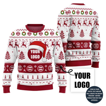 Custom Logo Santa Hat Ugly Christmas Sweater For Company