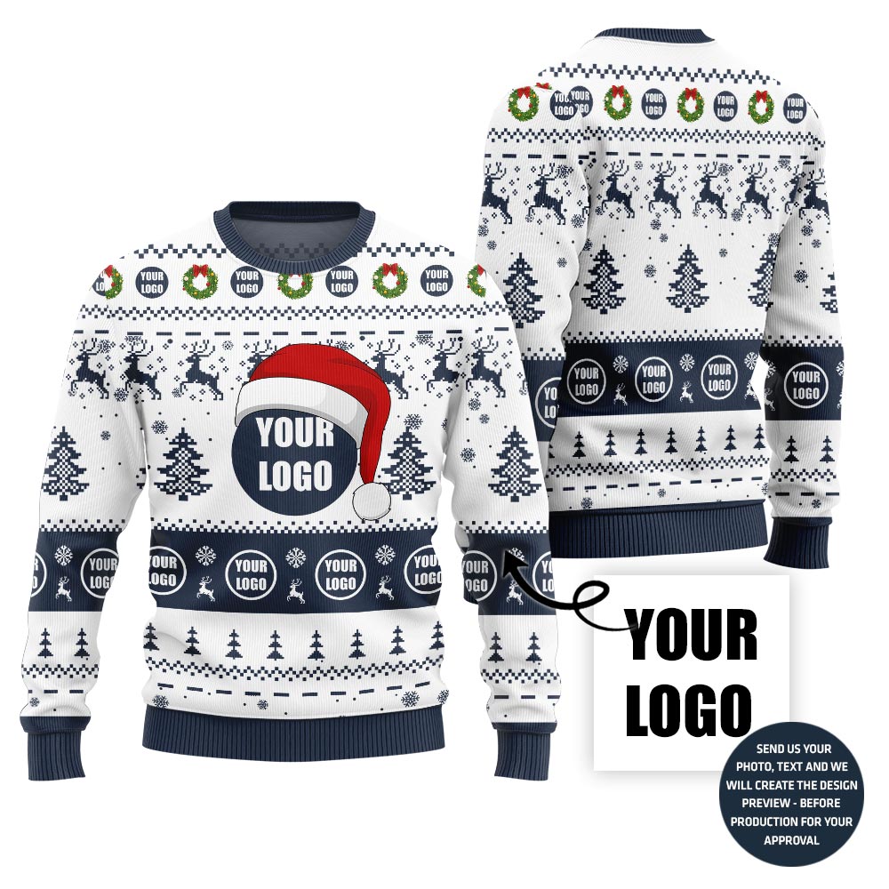 Custom Logo Santa Hat Ugly Christmas Sweater For Company