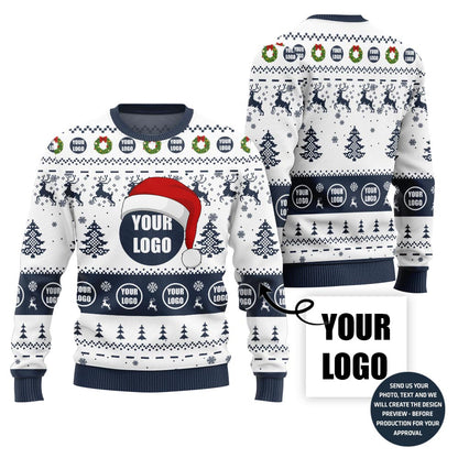 Custom Logo Santa Hat Ugly Christmas Sweater For Company