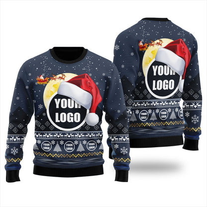 Custom Logo Santa and Moon Christmas Ugly Sweater