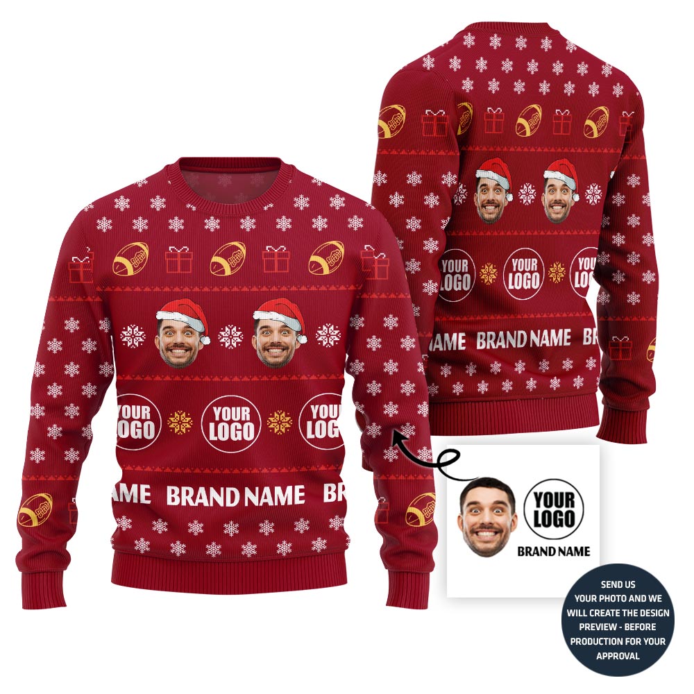 Custom Logo Team Name And Face Football Xmas Sweater