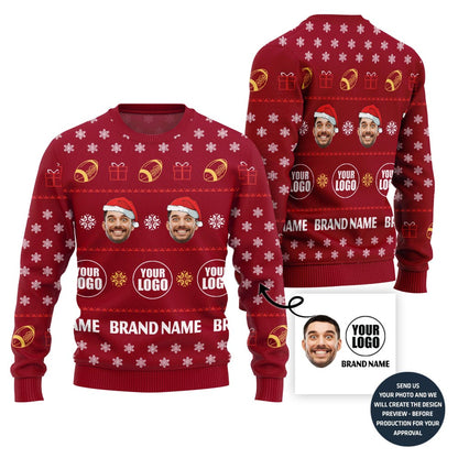 Custom Logo Team Name And Face Football Xmas Sweater