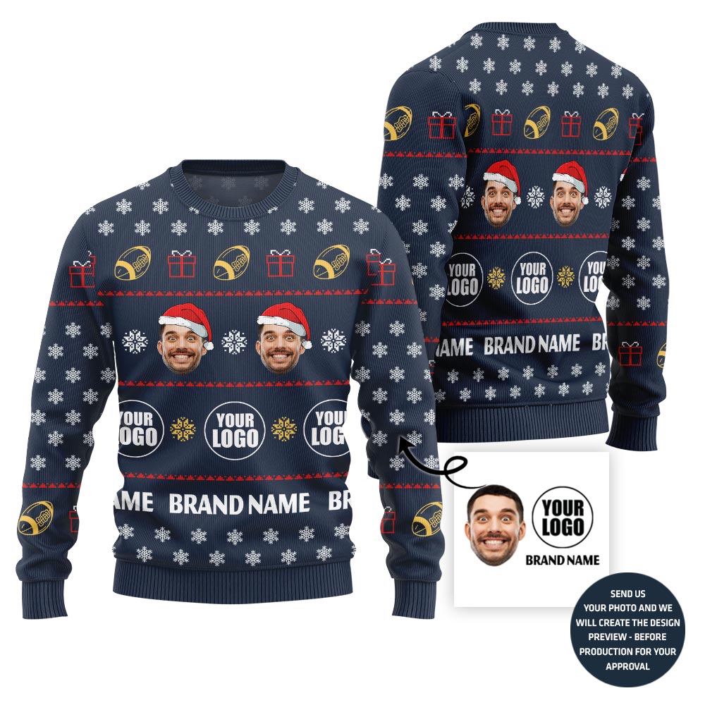 Custom Logo Team Name And Face Football Xmas Sweater
