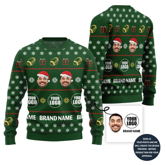 Custom Logo Team Name And Face Football Xmas Sweater