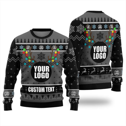 Custom Logo Funny Ugly Christmas Sweater Black