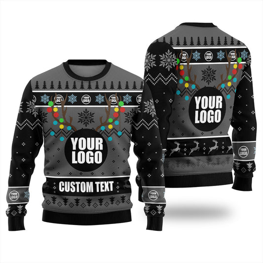 Custom Logo Funny Ugly Christmas Sweater Black