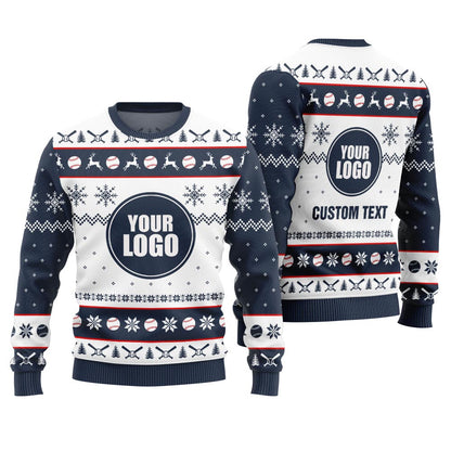 Custom Logo Ugly Christmas Sweater For Baseball Team