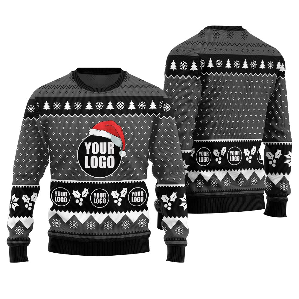 Custom Logo Ugly Christmas Sweater For Company Black