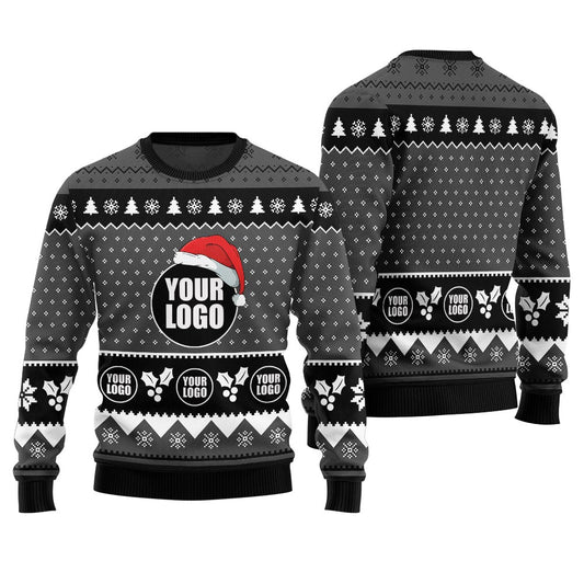 Custom Logo Ugly Christmas Sweater For Company Black