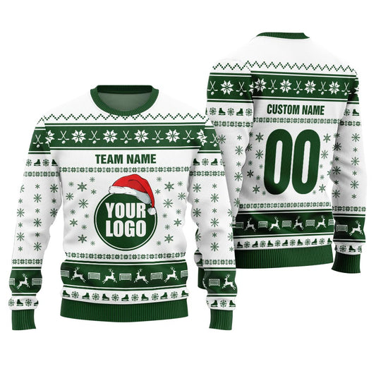 Custom Logo Ugly Christmas Sweater For Hockey Team