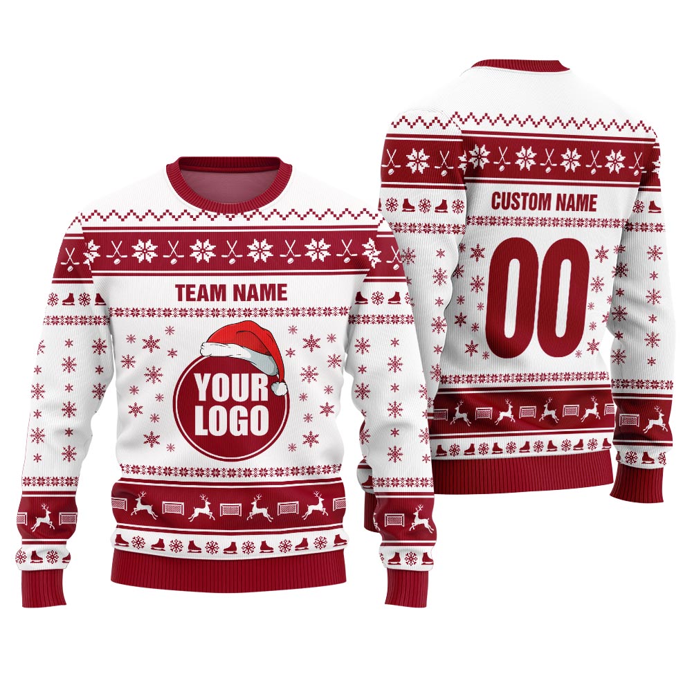 Custom Logo Ugly Christmas Sweater For Hockey Team