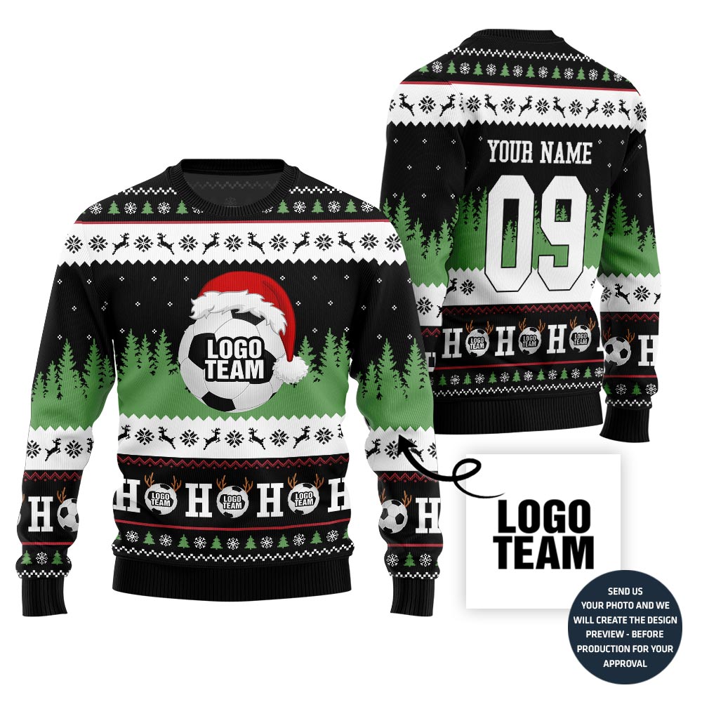 Custom Logo Ugly Christmas Sweater For Soccer Team