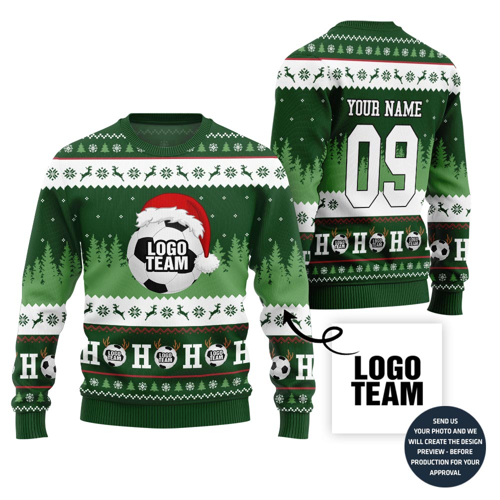 Custom Logo Ugly Christmas Sweater For Soccer Team