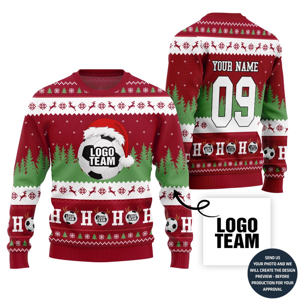 Custom Logo Ugly Christmas Sweater For Soccer Team