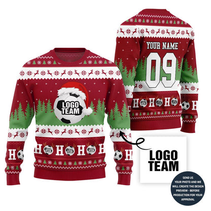 Custom Logo Ugly Christmas Sweater For Soccer Team