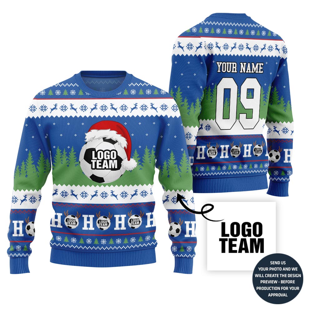 Custom Logo Ugly Christmas Sweater For Soccer Team